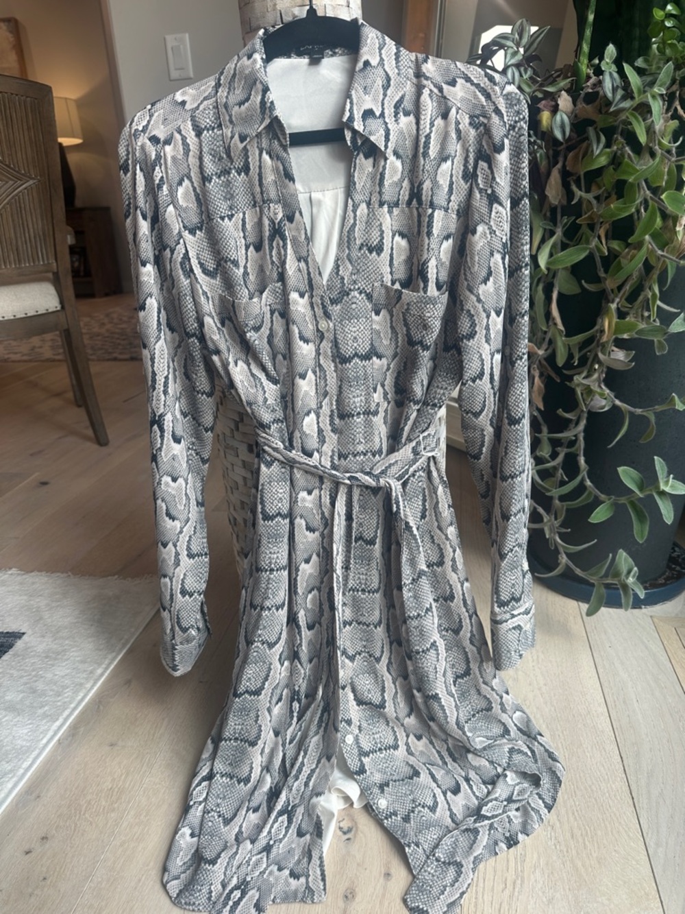 Express Neutral Snake-Print Button Dress